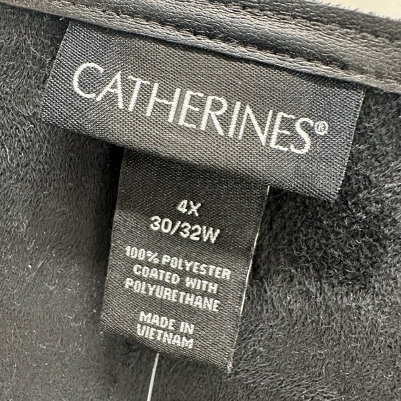 Catherines Black Faux Leather Open Jacket Draped Front Zip Pocket Moto Layer 4X - Picture 4 of 11